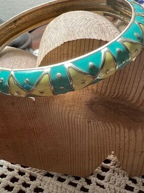 Gold-Tone Turquoise & Lime Enamel Bangle Bracelet